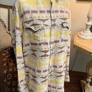 Ryan Michael Snap Button Western Shirt Mens L Aztec Stripe Cotton Gauze